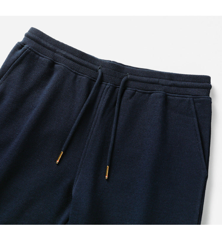 Thom Browne Style Athletic Cotton Shorts with Signature Four-Bar Detail