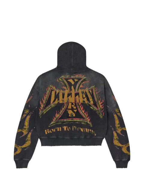 Vale waffle-knit graphic-print hoodie