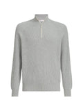 Brunello Cucinelli cotton English rib sweater with half-zip and raglan sleeves