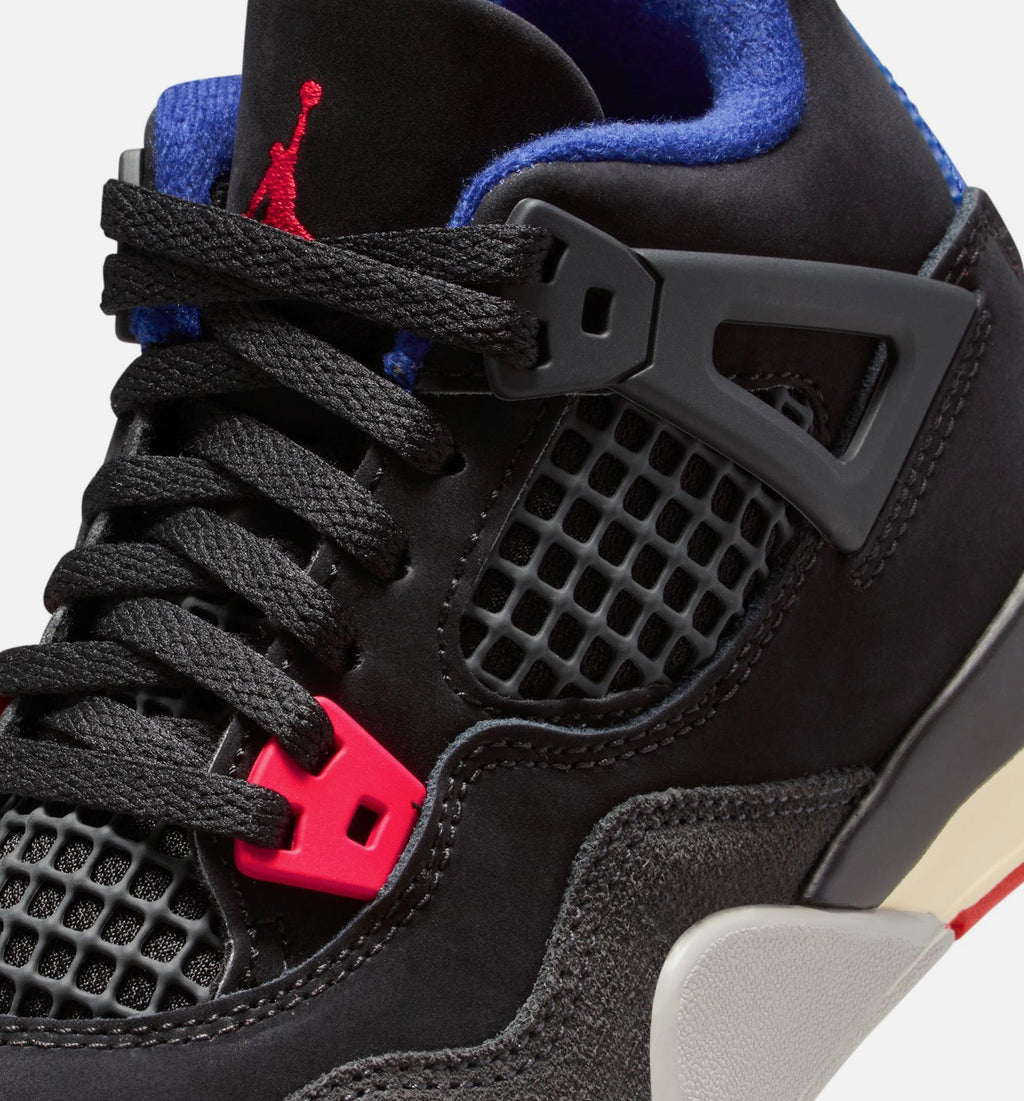 Air Jordan 4 Retro Rare Air – Preschool Lifestyle Shoe in Black/Fire Red/Deep Royal Blue
