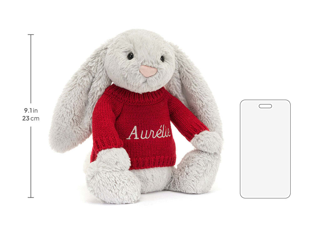 Bashful Silver Bunny with Personalized Red Jumper