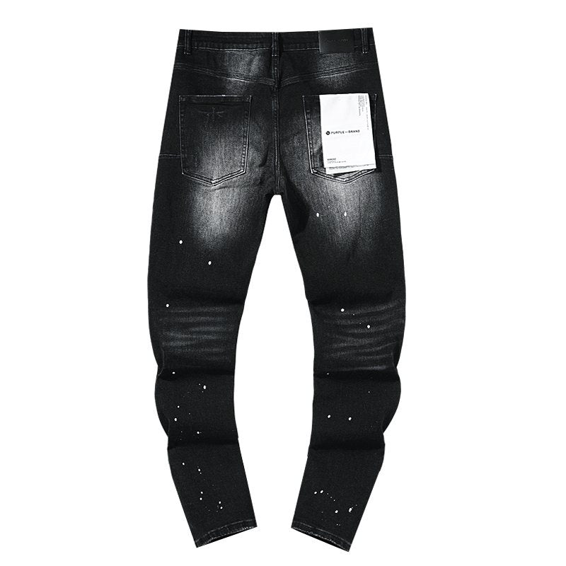 Purple Brand Black Distressed Paint-Splatter Jeans