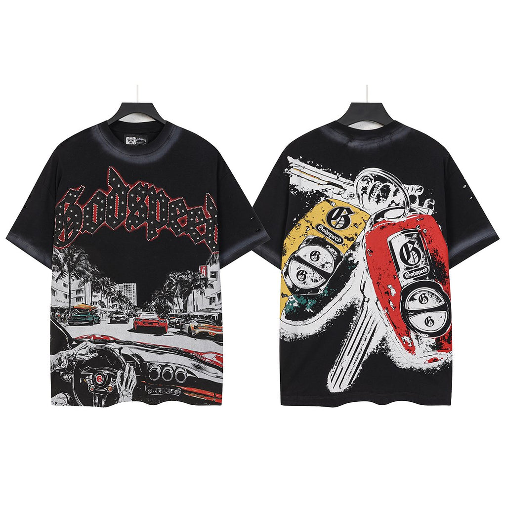 Godspeed Washed Car & Key Graphic Short-Sleeve T-Shirt