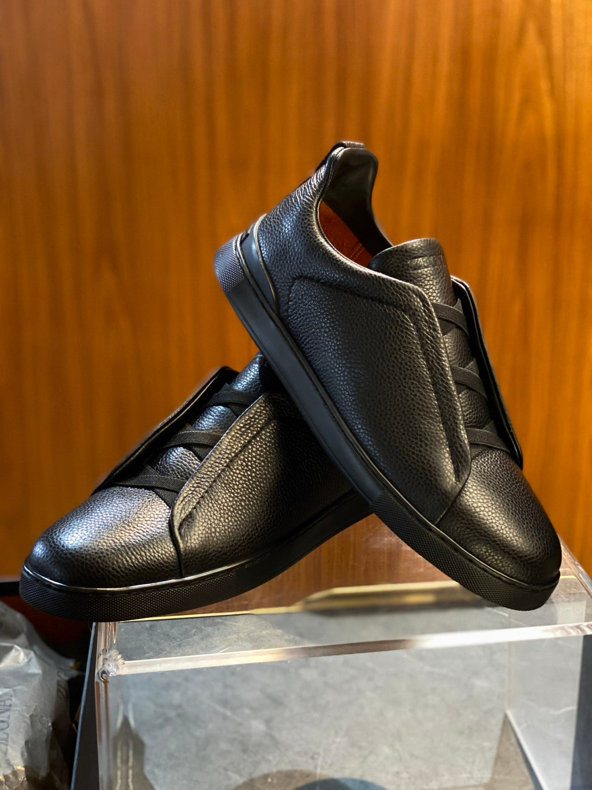 Zegna Triple Stitch Men's Leather Sneakers