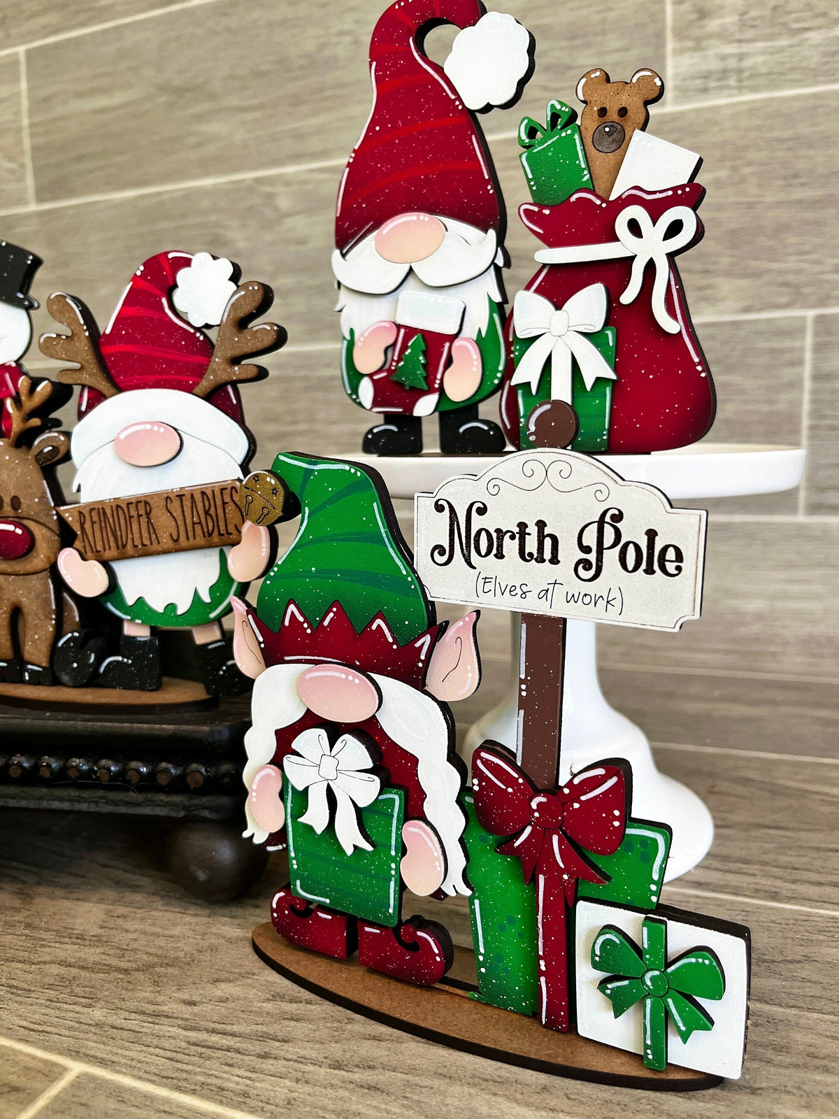 Christmas Tiered Tray Gnome File SVG, Rudolph, Elf, Snowman, Glowforge, LuckyHeartDesignsCo