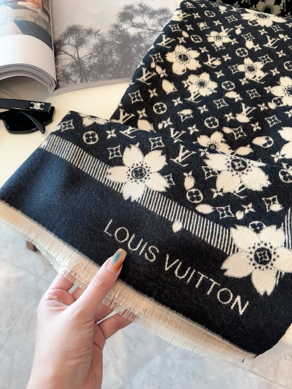 Louis Vuitton Floral Fringed Scarf