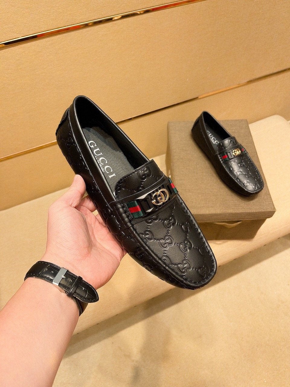 Gucci Black Embossed Loafers