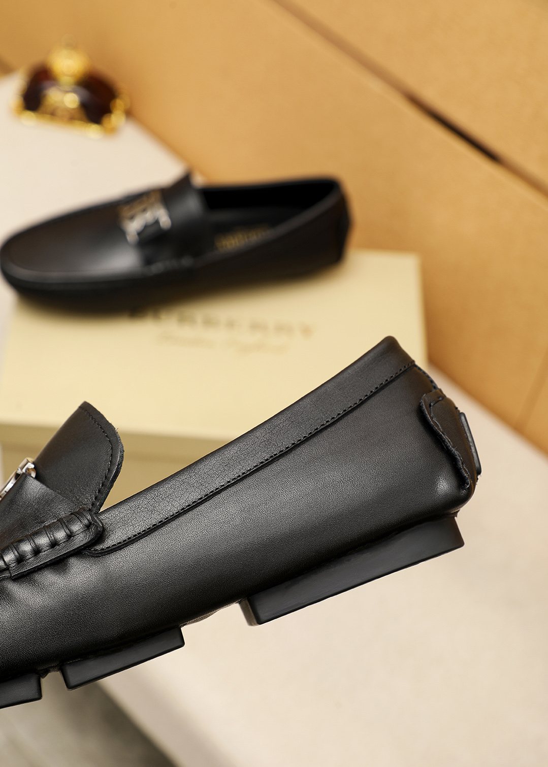 Burberry Black Metal Monogram Loafers