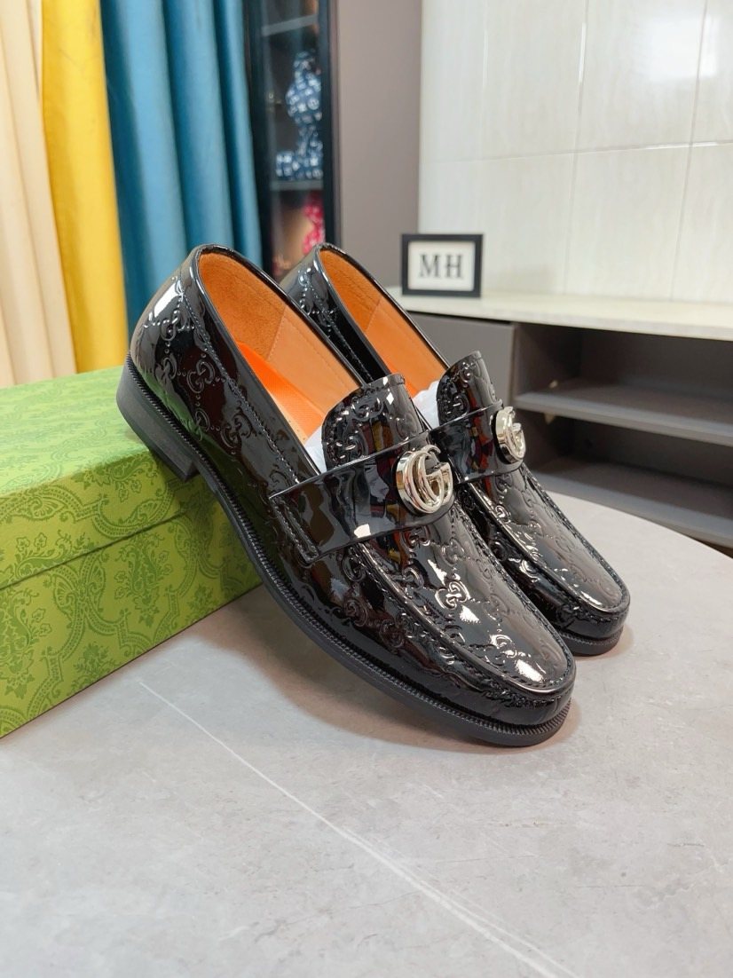 Gucci Embossed Metal-Hardware Loafers