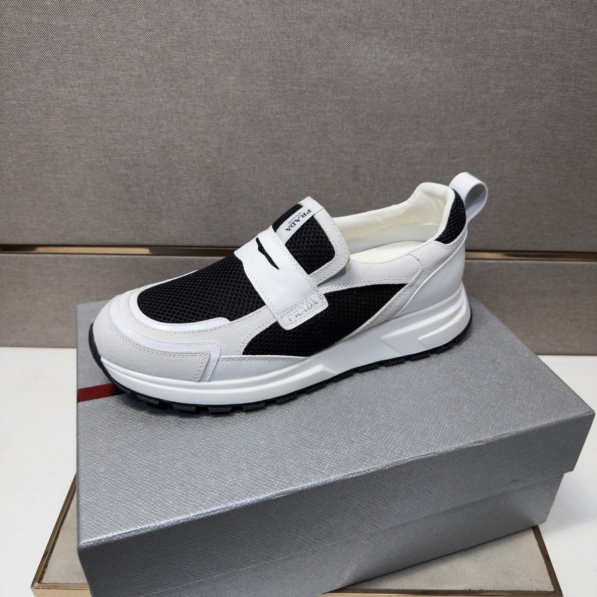 Prada Dark Navy Mesh Slip-On Sneakers
