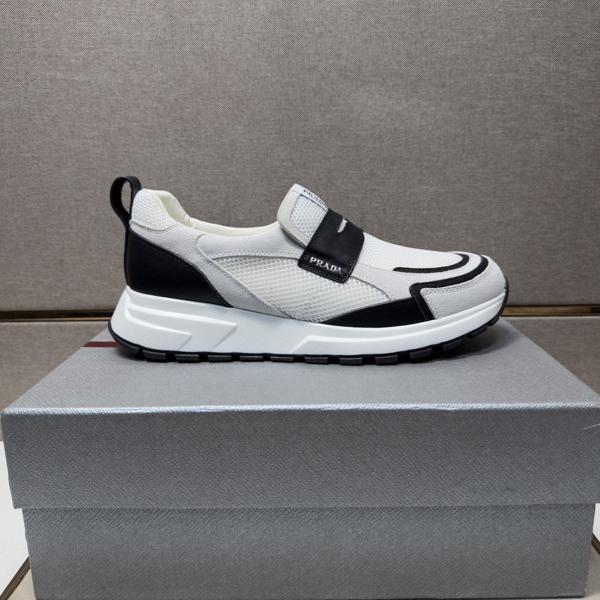 Prada Dark Navy Mesh Slip-On Sneakers