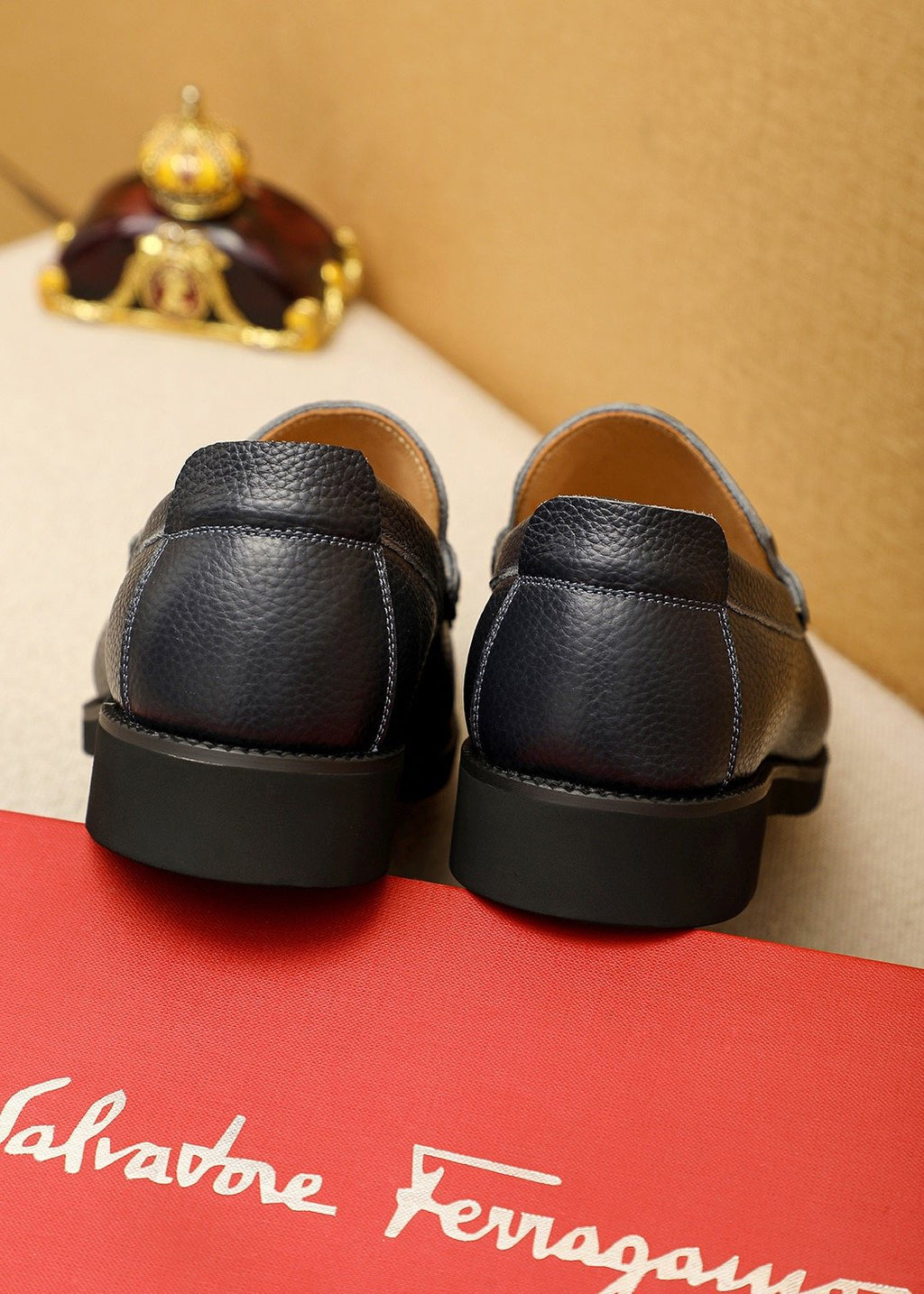 Ferragamo Black Pebble-Grain Bit Loafers